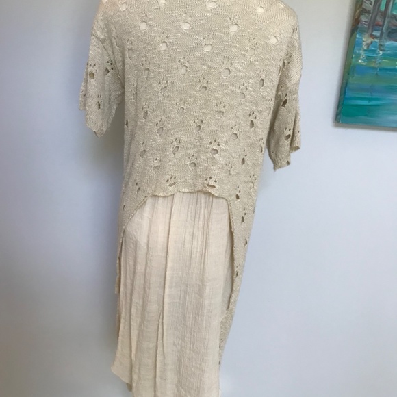 Boho Casual cardigan Short Sleeve Ivory with Chiffon Duster Back Panel - Picture 6 of 8